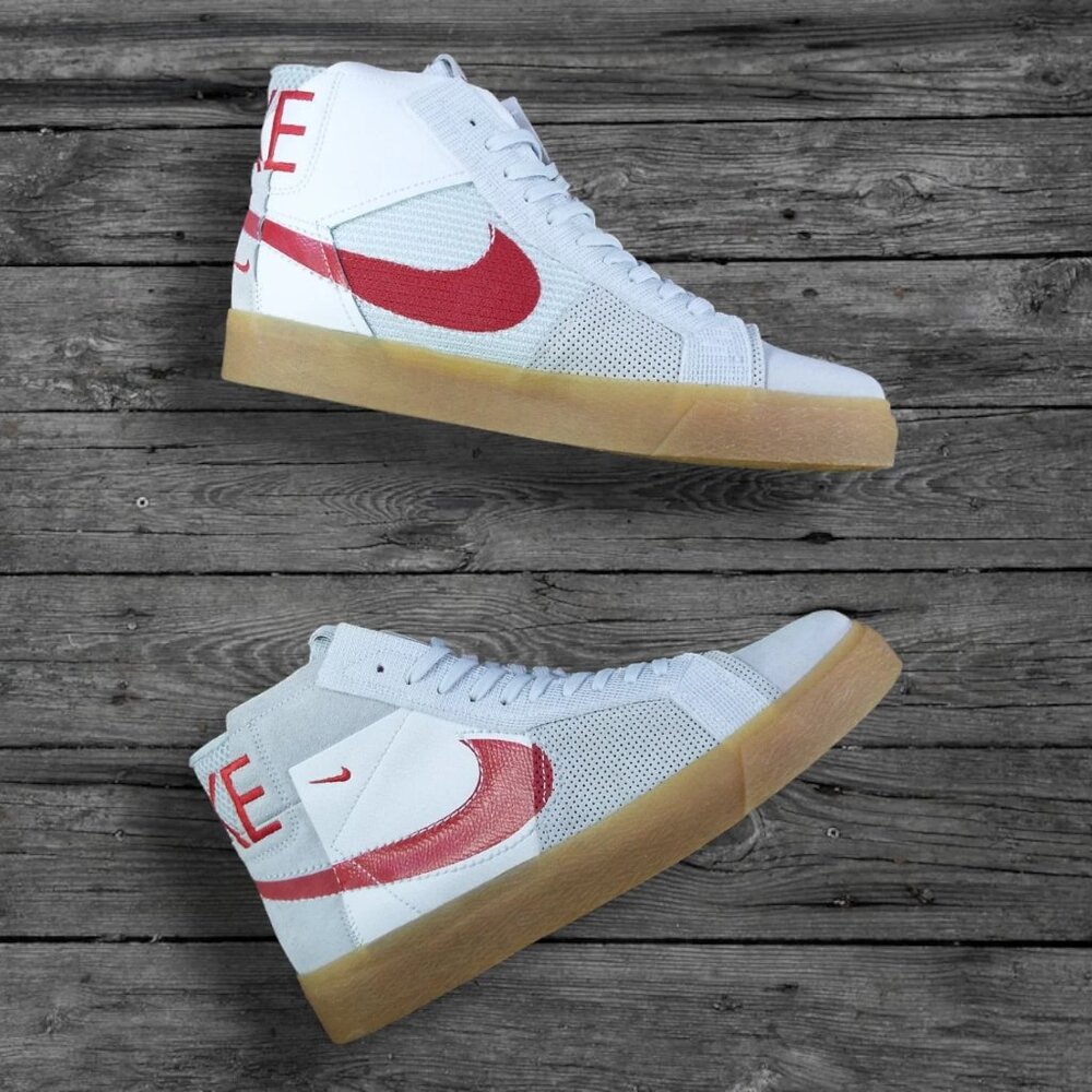Nike SB Zoom Blazer Mid Premium Shoes - White/Pure Platinum/Red (BRAND NEW)